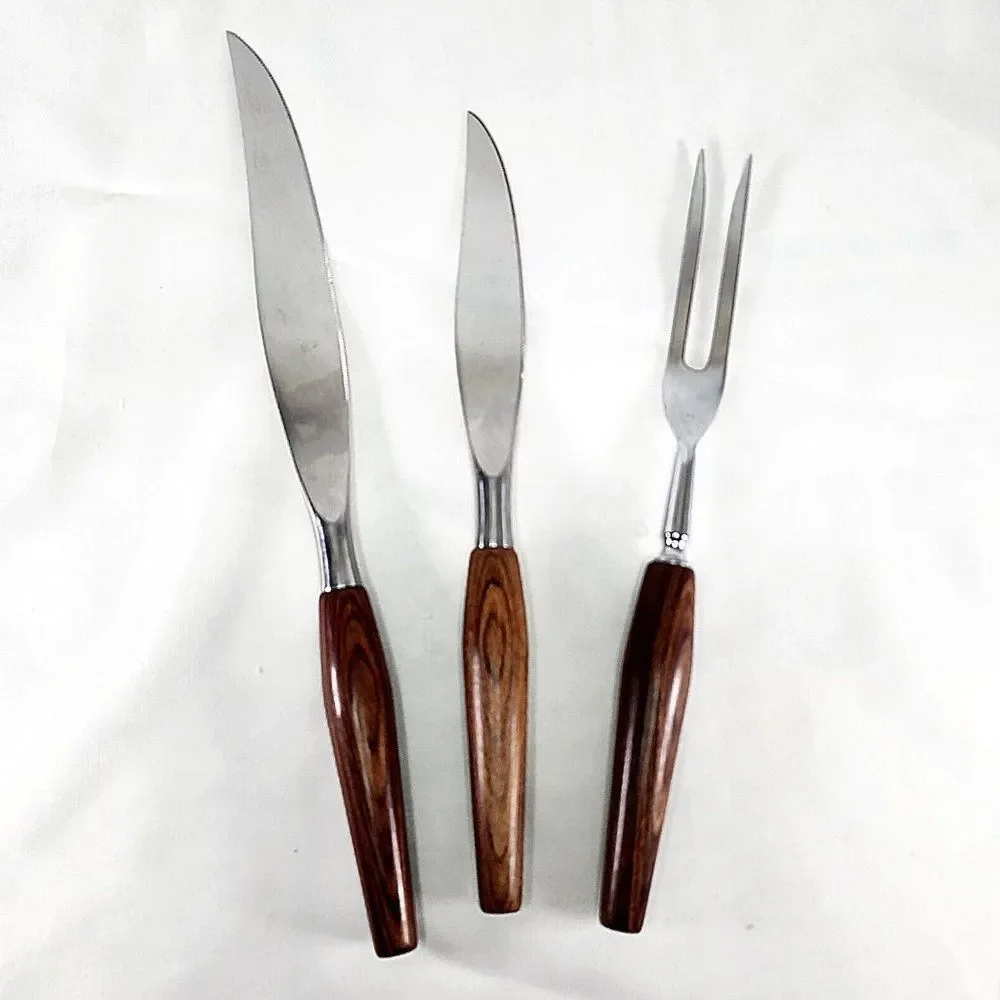 Mid Century Mode Danish Sheffield England Teak Wood Handled 3-Piece Set‎